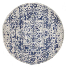 Load image into Gallery viewer, Evoke Horizon White Navy Transitional Round Rug