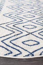 Load image into Gallery viewer, Oasis Nadia White Blue Rustic Tribal Round Rug