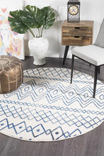 Load image into Gallery viewer, Oasis Nadia White Blue Rustic Tribal Round Rug