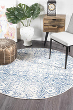 Load image into Gallery viewer, Oasis Ismail White Blue Rustic Round Rug