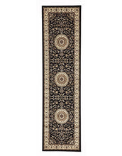 Load image into Gallery viewer, Sydney Medallion Runner Black With Ivory Border Runner Rug