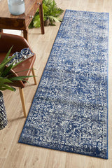 Evoke Contrast Navy Transitional Runner Rug