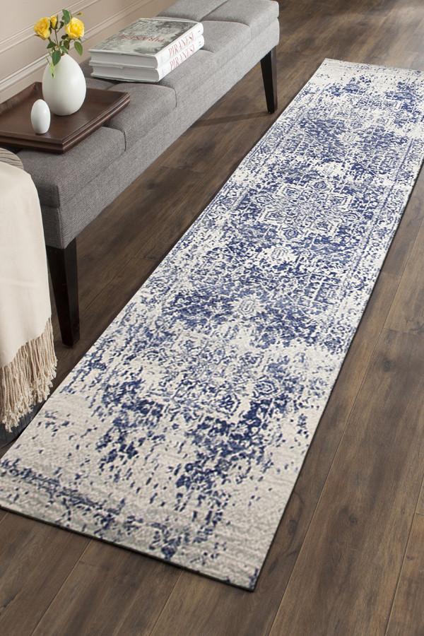 Evoke Horizon White Navy Transitional Runner Rug