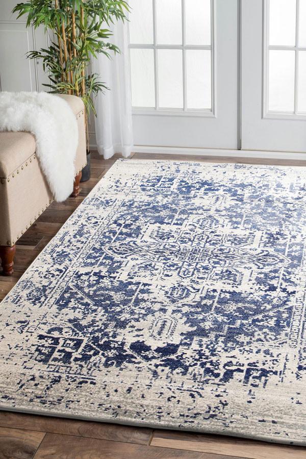 Evoke Horizon White Navy Transitional Rug