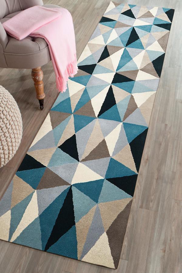 Matrix Pure Wool Turquoise Runner Rug